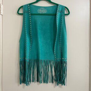 Crazy Train Fringed Vest Sz OS Western Rave Festival Boho Cowgirl Y2K Coachella.